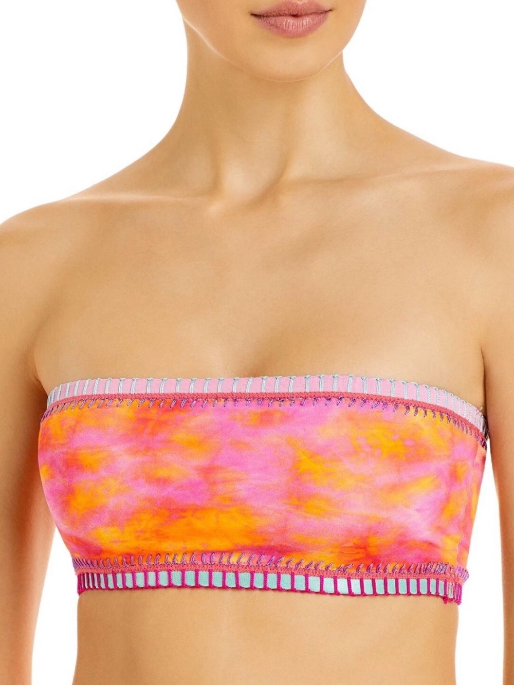 NWT Platinum Swimwear Del Mar Tie Dye Crochet Trim Bandeau Size D